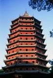 Liuhe Pagoda (Chinese: 六和塔; pinyin: Liùhé Tǎ), literally Six Harmonies Pagoda was originally constructed in 970 CE during the Northern Song Dynasty (960–1127), destroyed in 1121, and reconstructed fully by 1165, during the Southern Song Dynasty (1127–1279).<br/><br/>

Hangzhou is one of China’s six ancient capitals. The city thrived during the Tang period (618–907), benefiting greatly from its position at the southern end of the Grand Canal.<br/><br/>

At the beginning of the 12th century, Hangzhou was chosen as the new capital of the Southern Song Dynasty after the Chinese court was defeated in a battle against the Jin in 1123, and fled south.<br/><br/>

The city flourished, with officials, writers and scholars moving there as the dynasty blossomed. During this period, Chinese culture reached a dramatic climax, and artworks from this era, particularly the richly detailed brush paintings, are considered to be among the finest works of art ever produced.